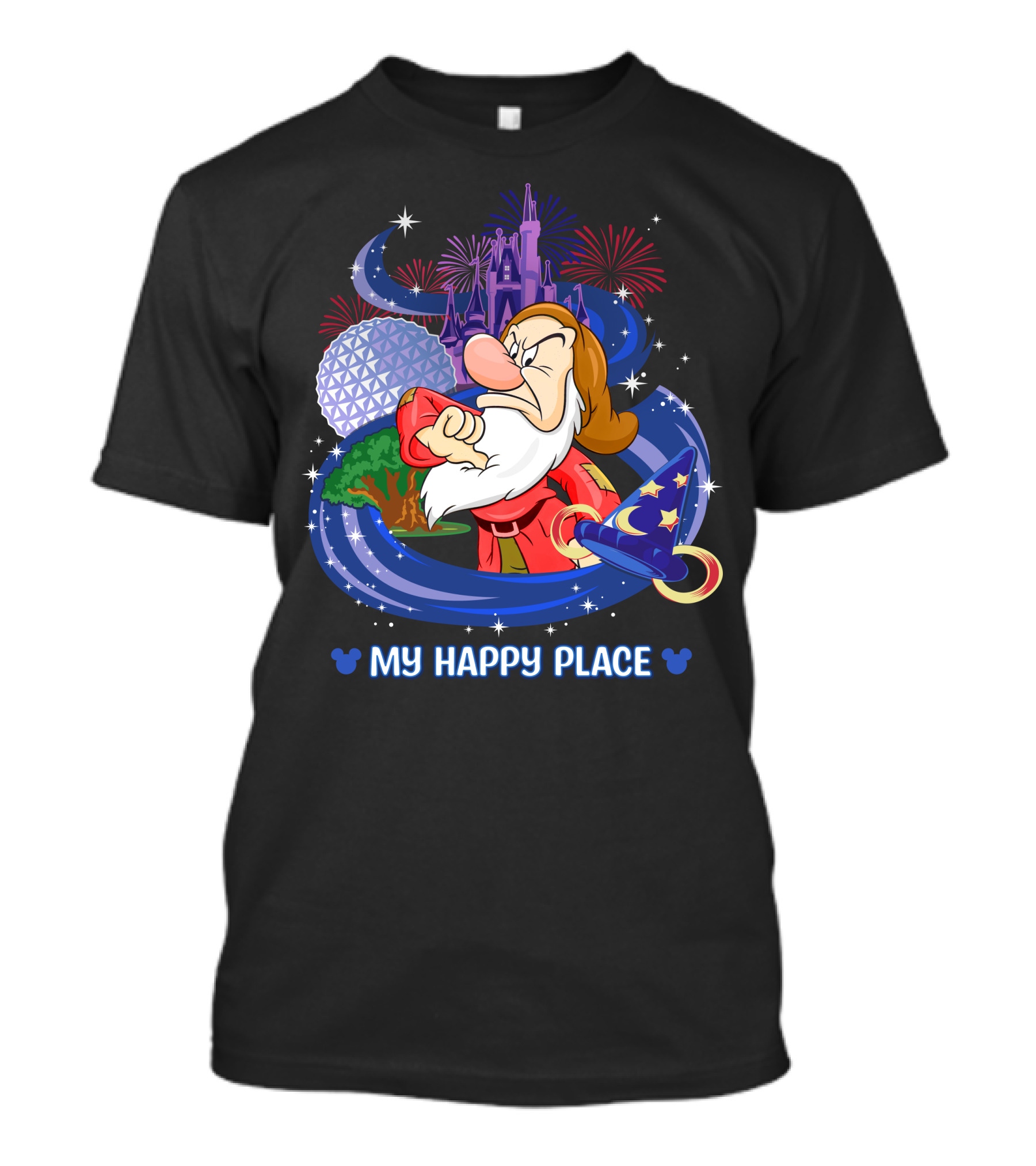 Grumpy My Happy Place Disney World Fireworks Mickey Ears T-Shirt