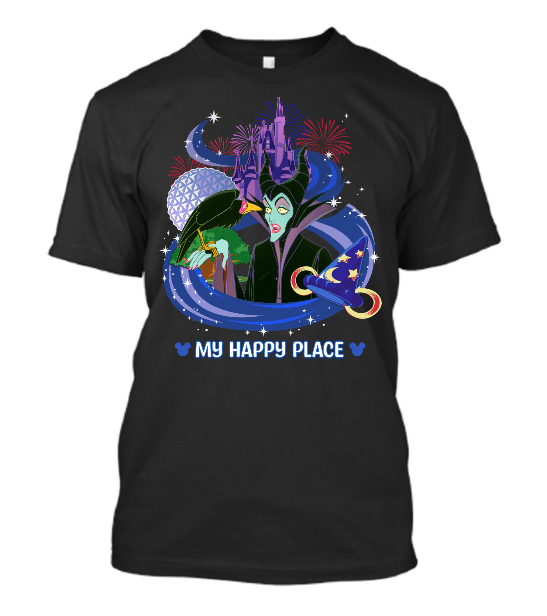 My Happy Place Maleficent Disney Castle Fireworks Magic Hat T-Shirt