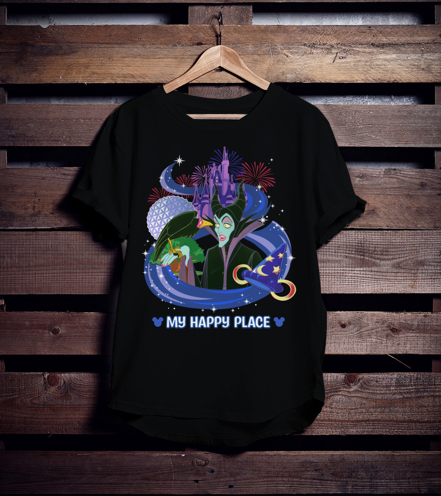 My Happy Place Maleficent Disney Castle Fireworks Magic Hat T-Shirt