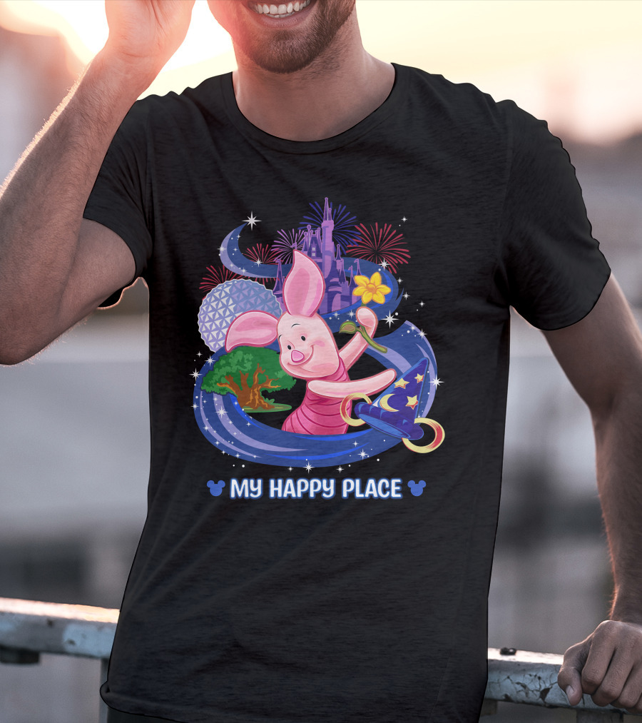 Piglet My Happy Place Disney Epcot Castle Fireworks T-Shirt