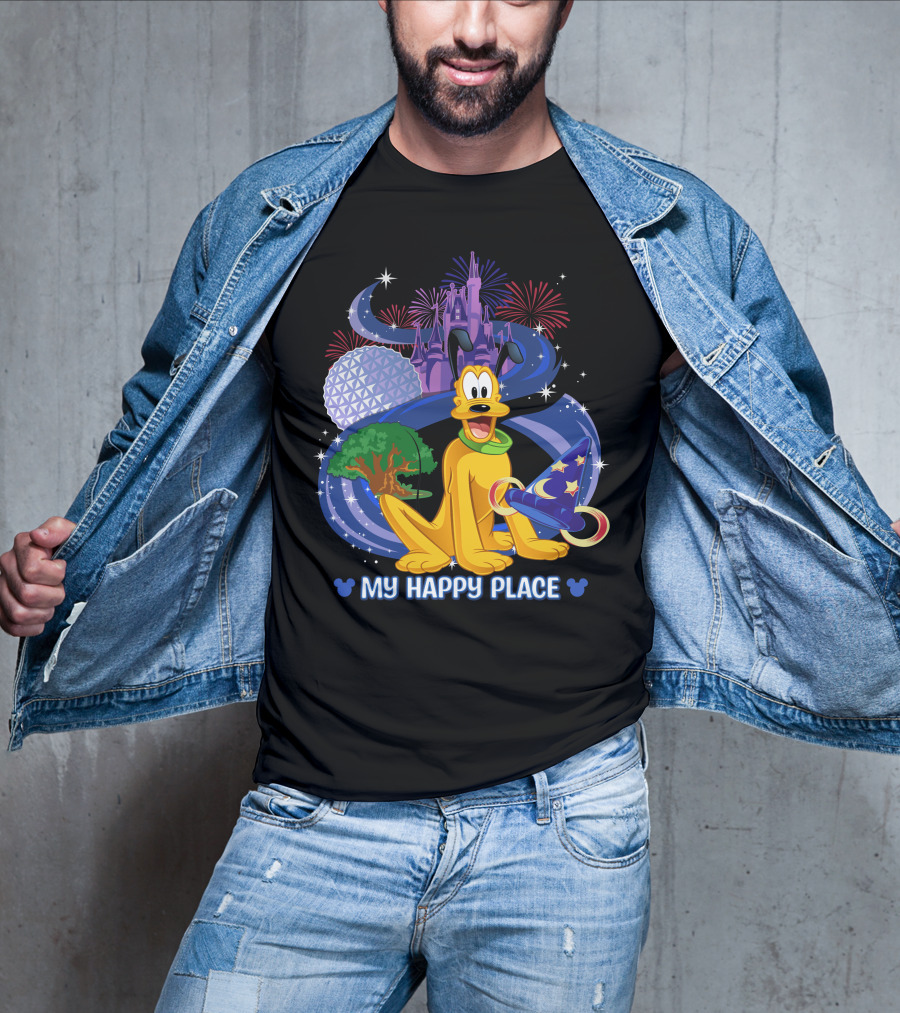 My Happy Place Pluto Disneyland Castle Fireworks Magic Hat T-Shirt