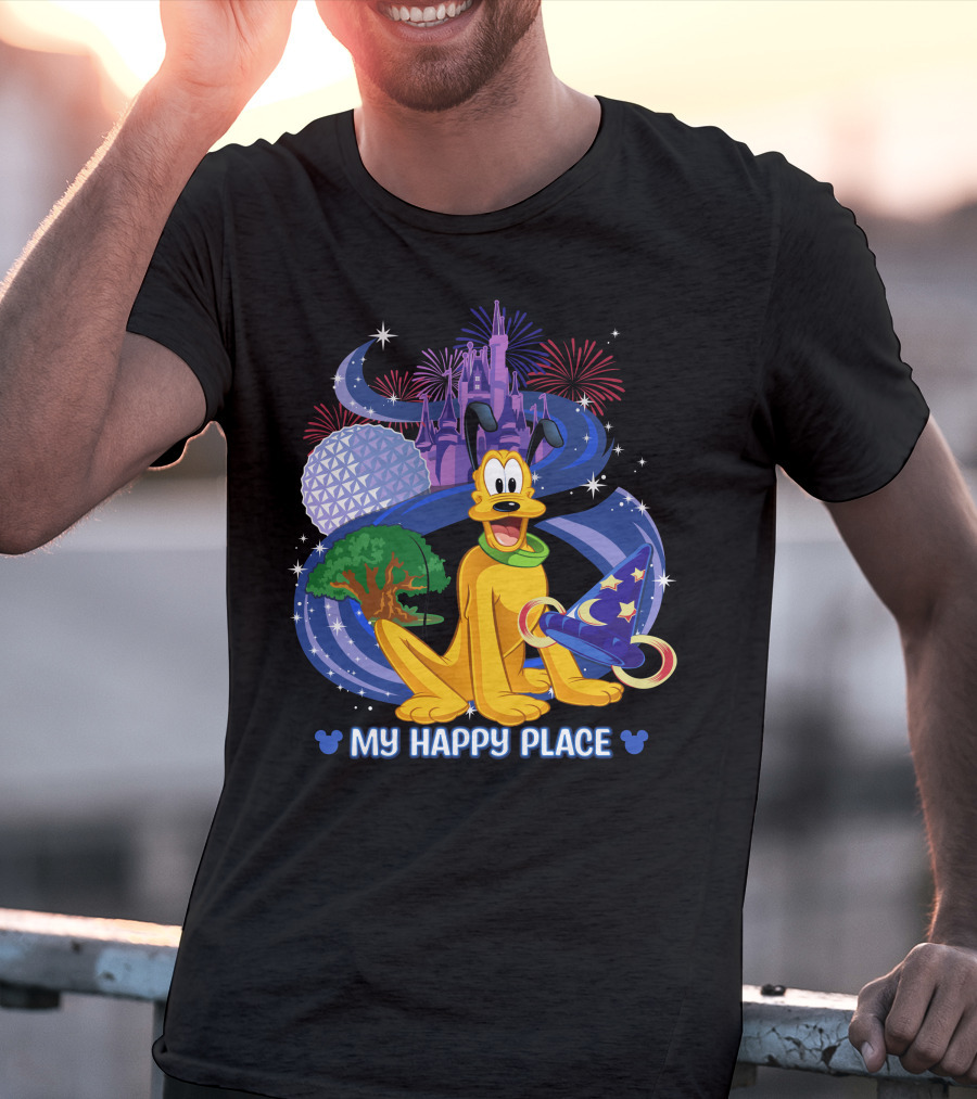 My Happy Place Pluto Disneyland Castle Fireworks Magic Hat T-Shirt