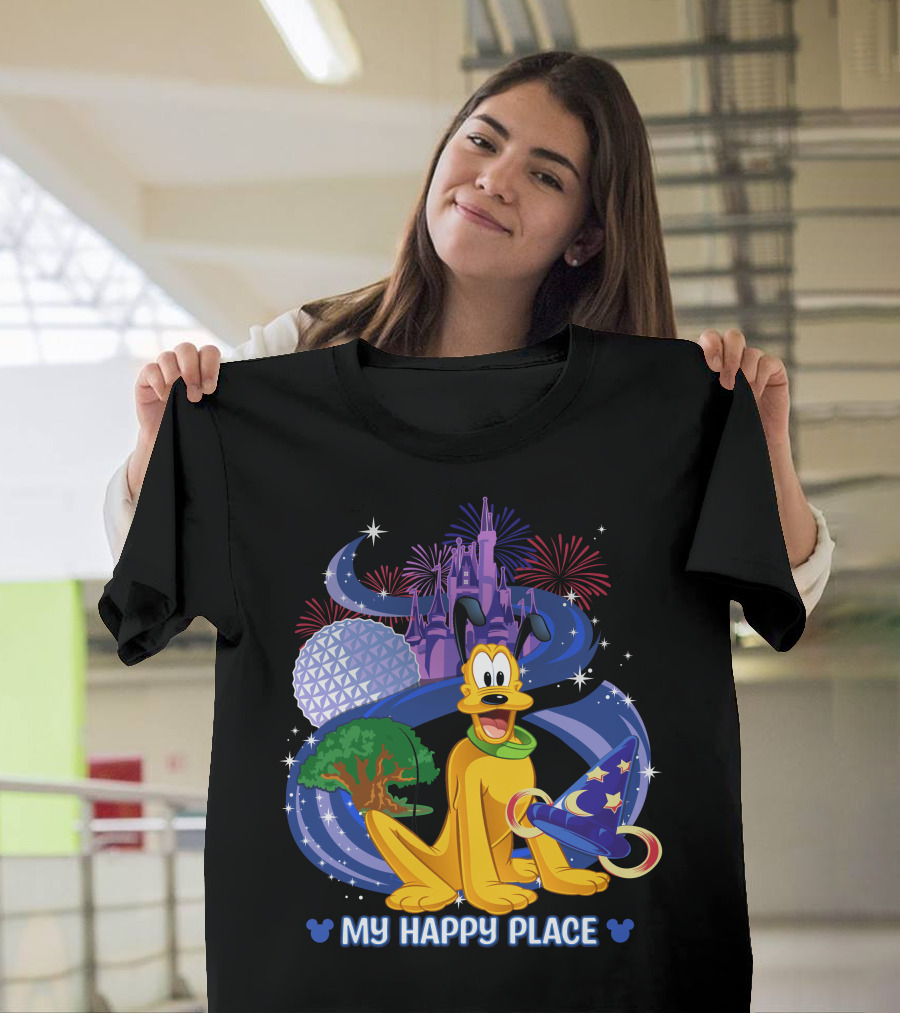 My Happy Place Pluto Disneyland Castle Fireworks Magic Hat T-Shirt