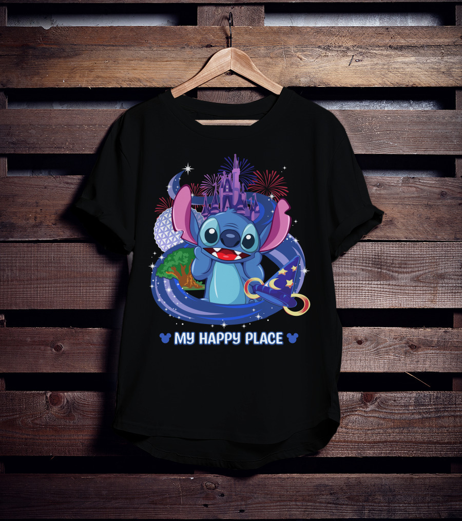 Stitch Disney My Happy Place Fireworks Castle Hat T-Shirt