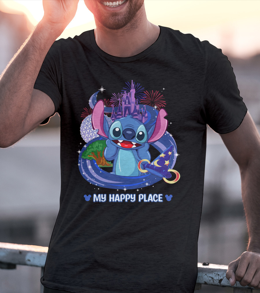 Stitch Disney My Happy Place Fireworks Castle Hat T-Shirt