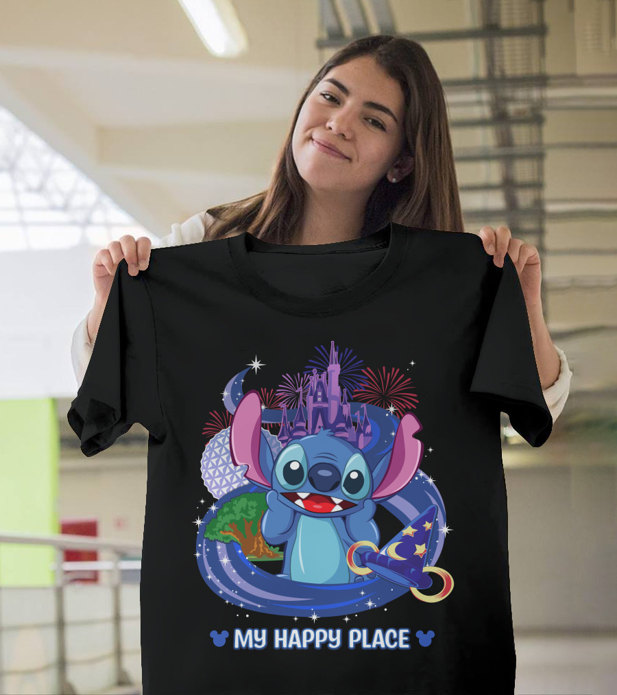 Stitch Disney My Happy Place Fireworks Castle Hat T-Shirt
