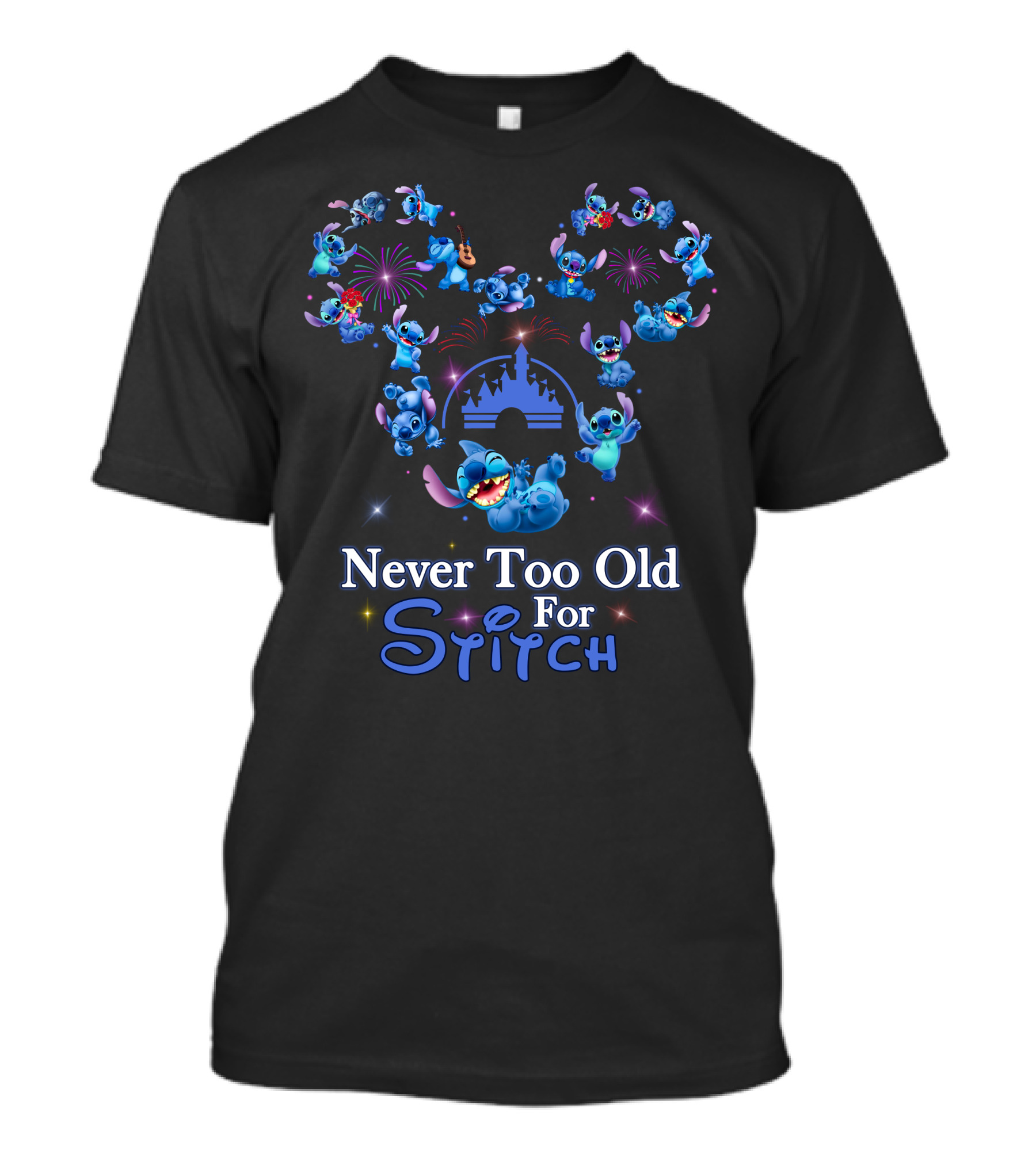 Never Too Old For Stitch Fireworks Castle Disney T-Shirt