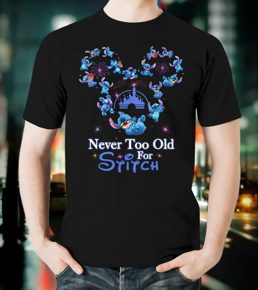 Never Too Old For Stitch Fireworks Castle Disney T-Shirt