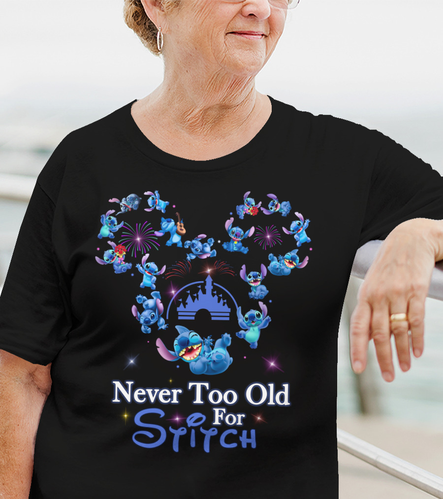 Never Too Old For Stitch Fireworks Castle Disney T-Shirt