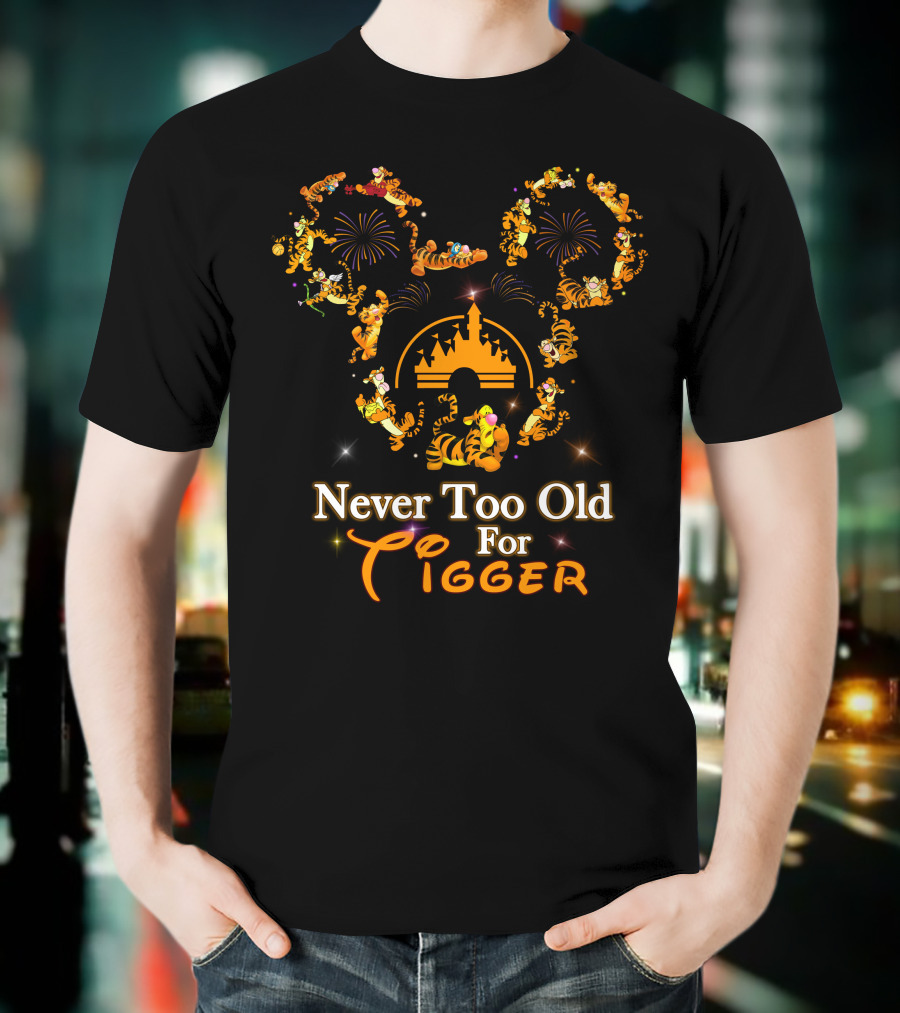 Never Too Old For Tigger Disney Fireworks Castle Mickey Head T-Shirt