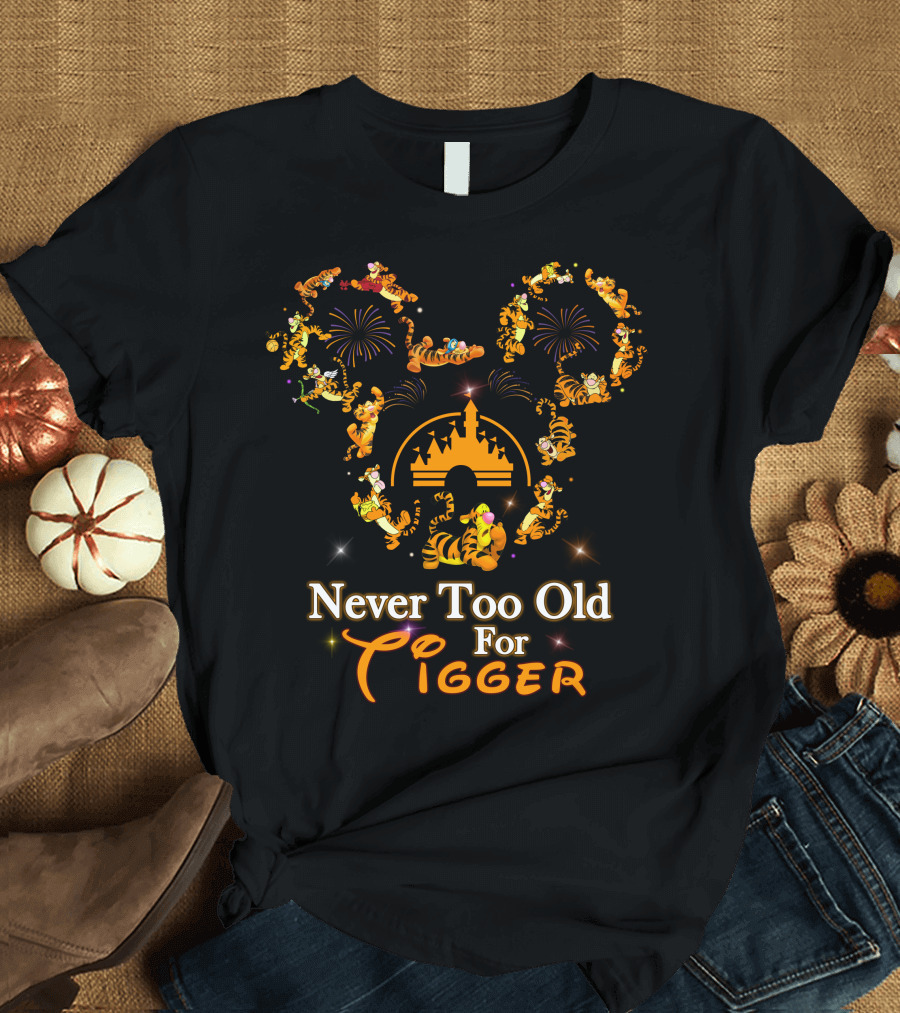 Never Too Old For Tigger Disney Fireworks Castle Mickey Head T-Shirt