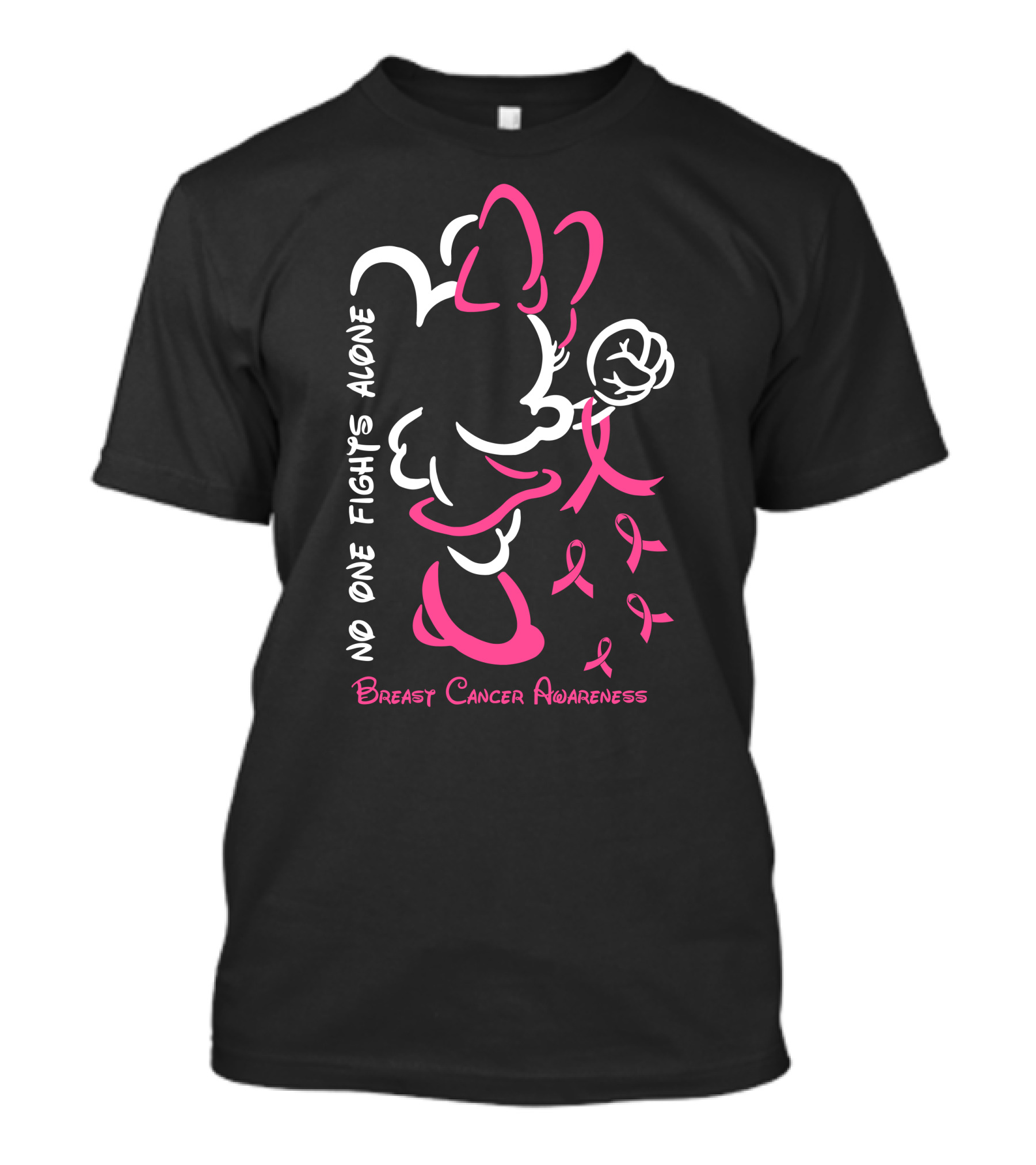 No One Fights Alone Minnie Breast Cancer Awareness T-Shirt
