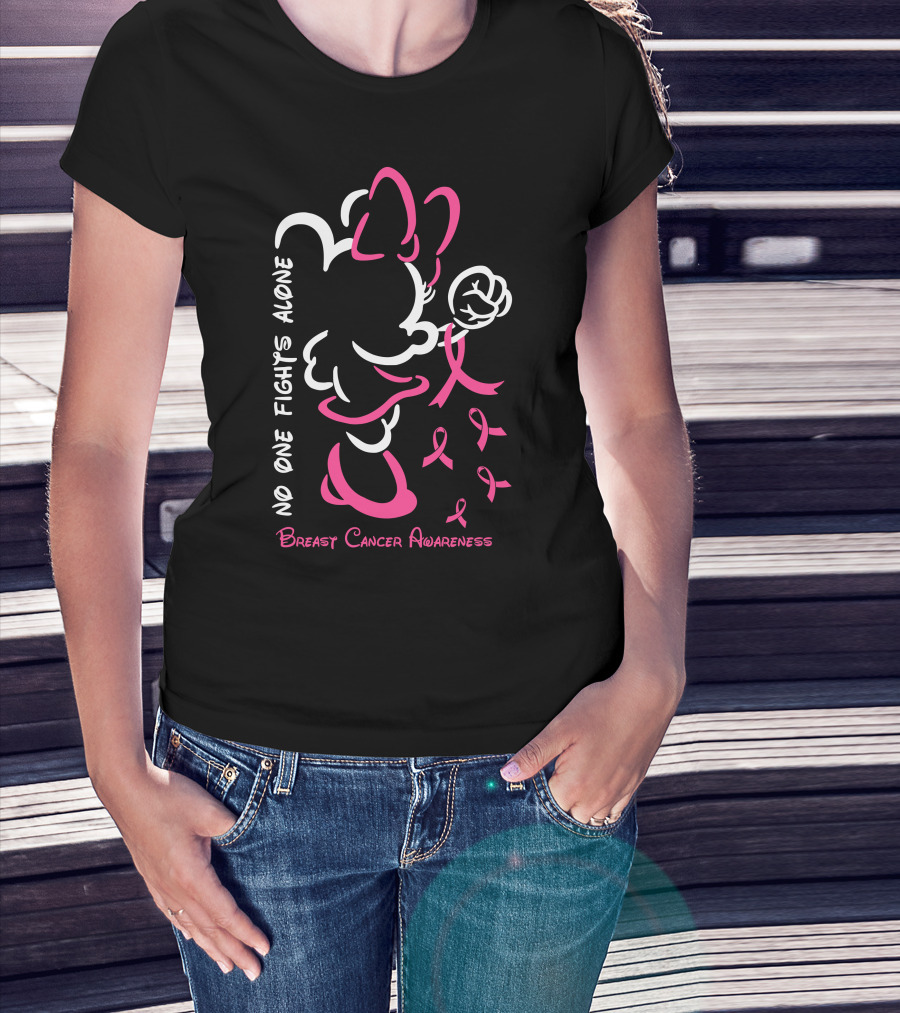No One Fights Alone Minnie Breast Cancer Awareness T-Shirt