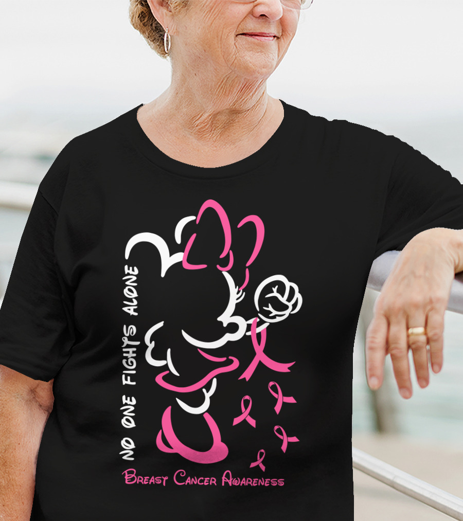 No One Fights Alone Minnie Breast Cancer Awareness T-Shirt