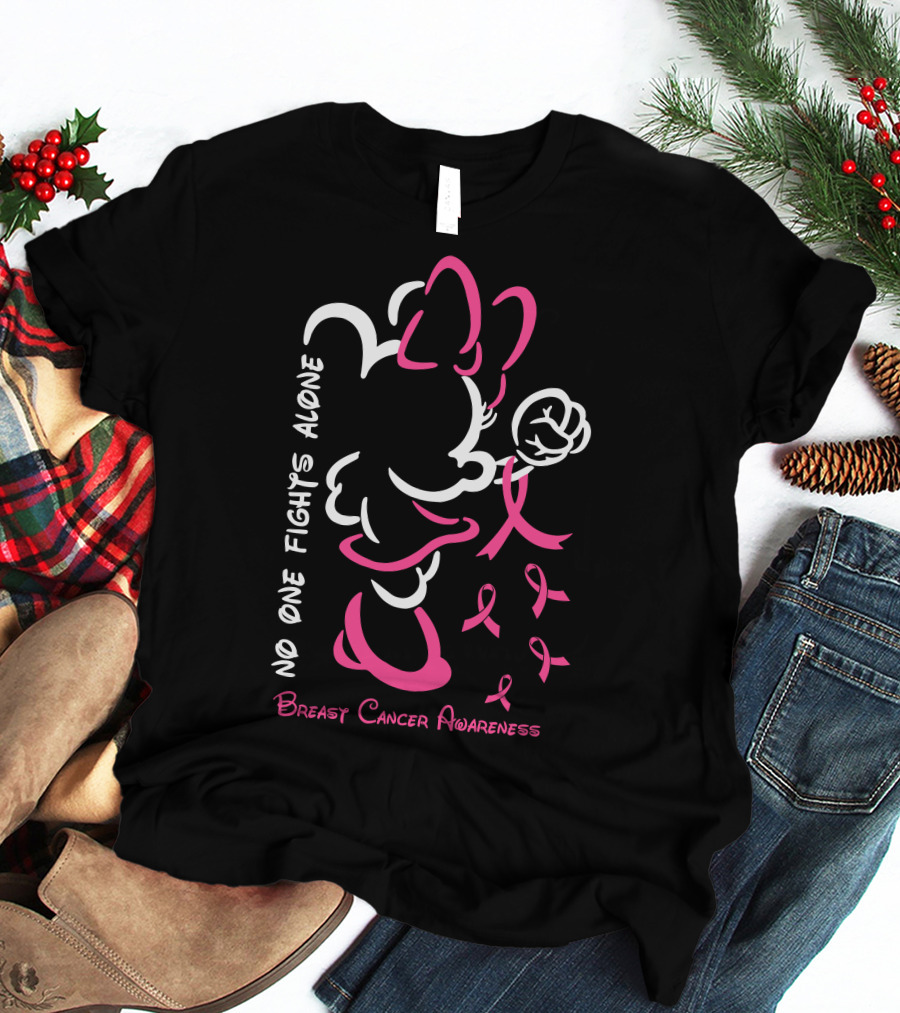 No One Fights Alone Minnie Breast Cancer Awareness T-Shirt
