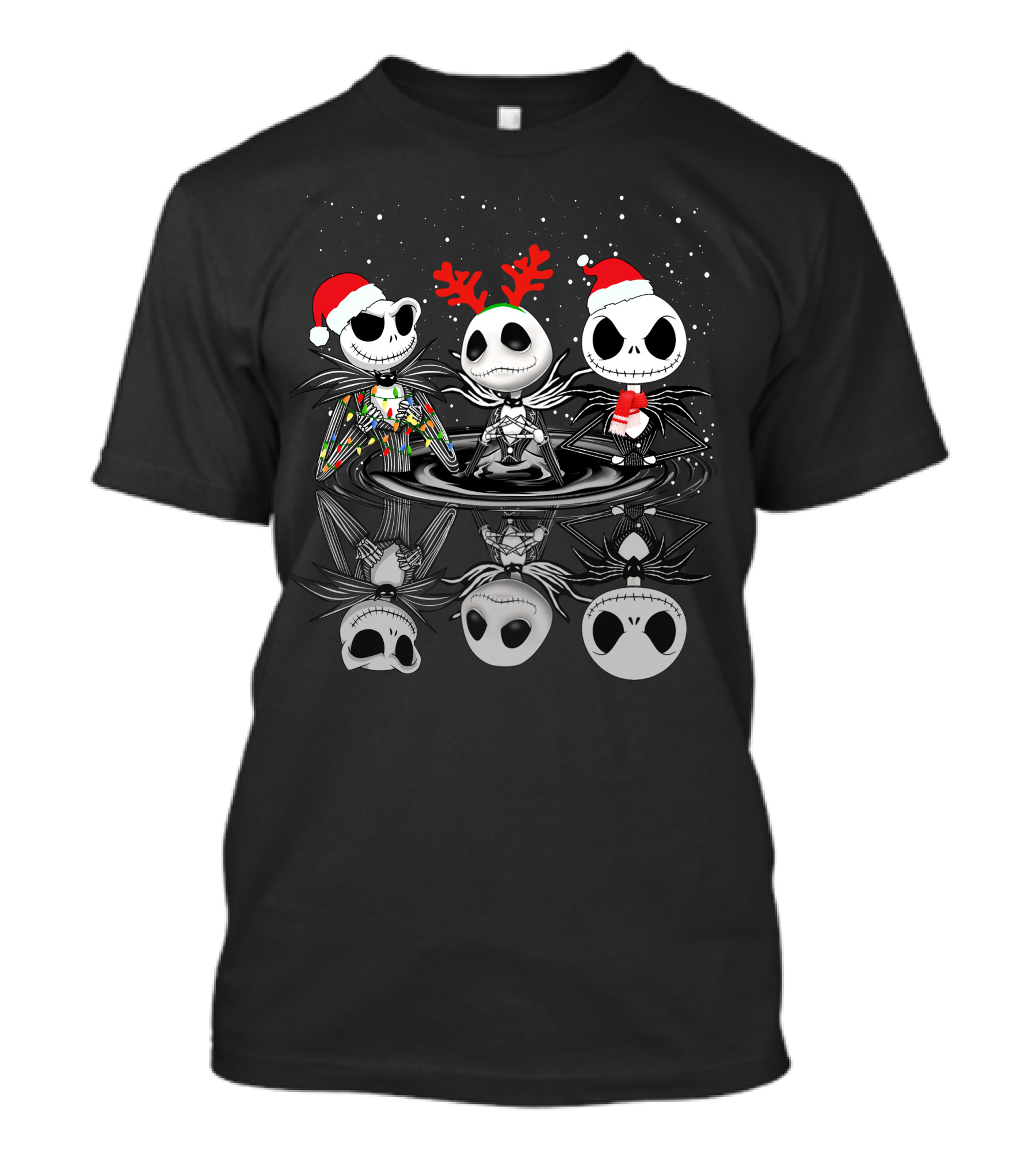 Jack Skellington Santa And Reindeer Reflections T-Shirt