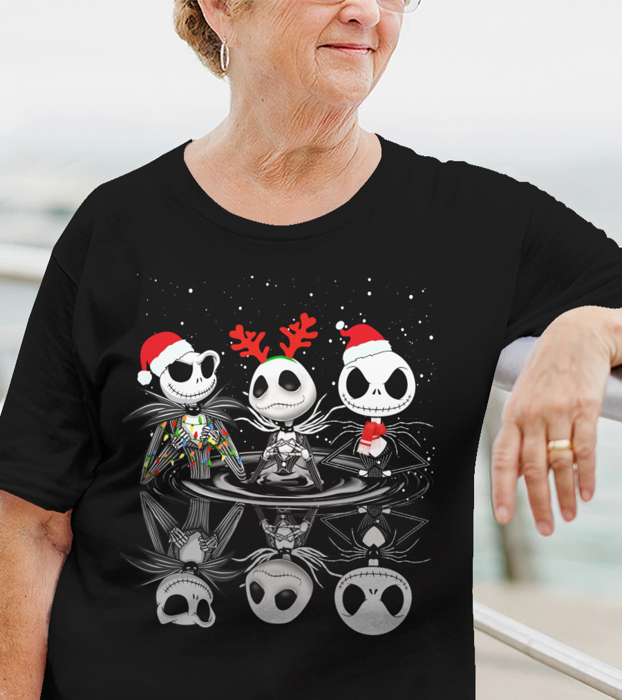 Jack Skellington Santa And Reindeer Reflections T-Shirt