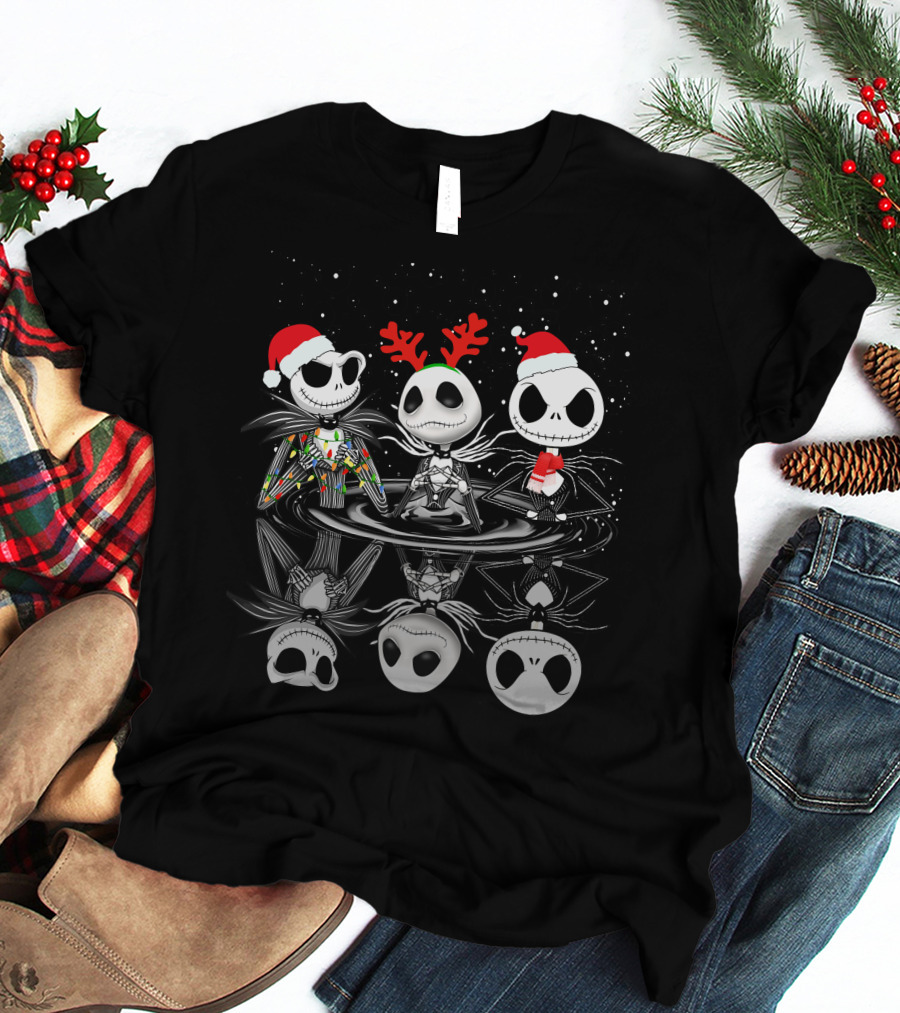 Jack Skellington Santa And Reindeer Reflections T-Shirt