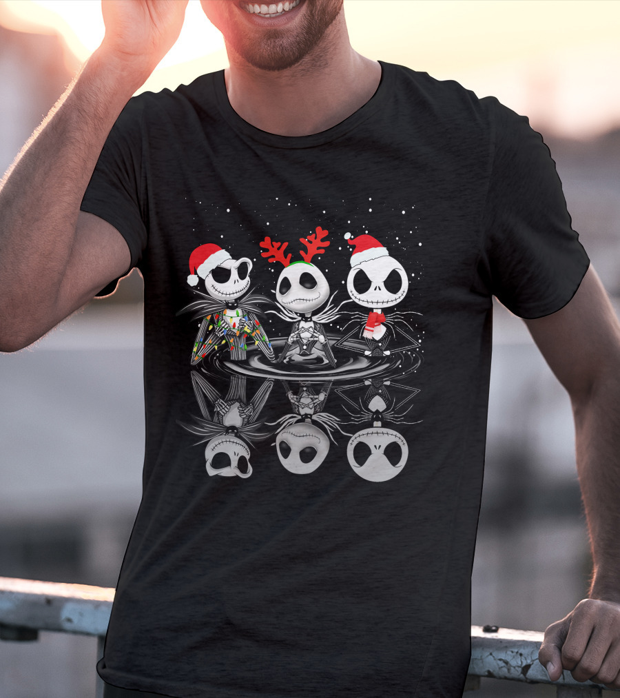 Jack Skellington Santa And Reindeer Reflections T-Shirt