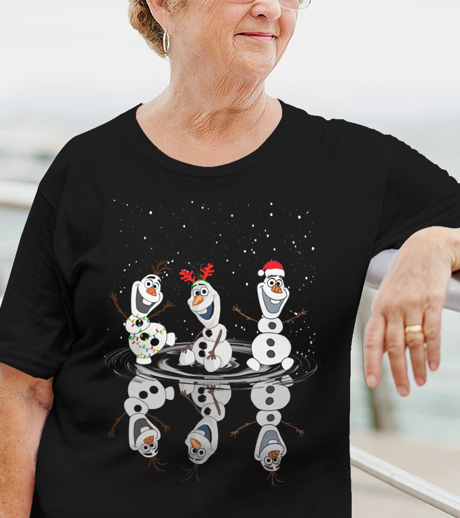 Olaf Reflections Festive Christmas Trio With Lights And Santa Hat T-Shirt