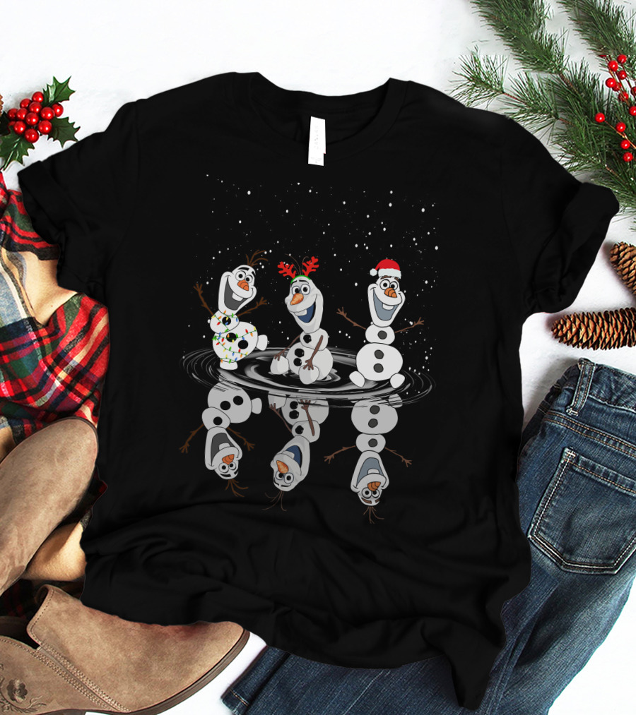 Olaf Reflections Festive Christmas Trio With Lights And Santa Hat T-Shirt