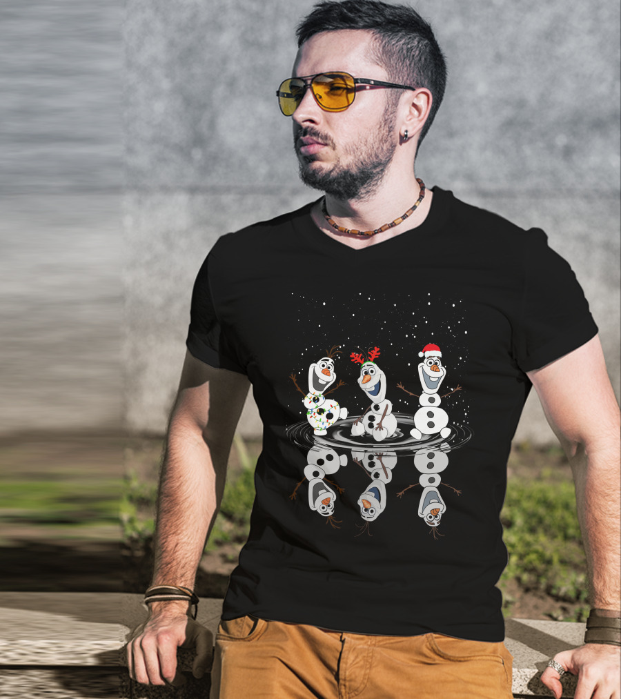 Olaf Reflections Festive Christmas Trio With Lights And Santa Hat T-Shirt