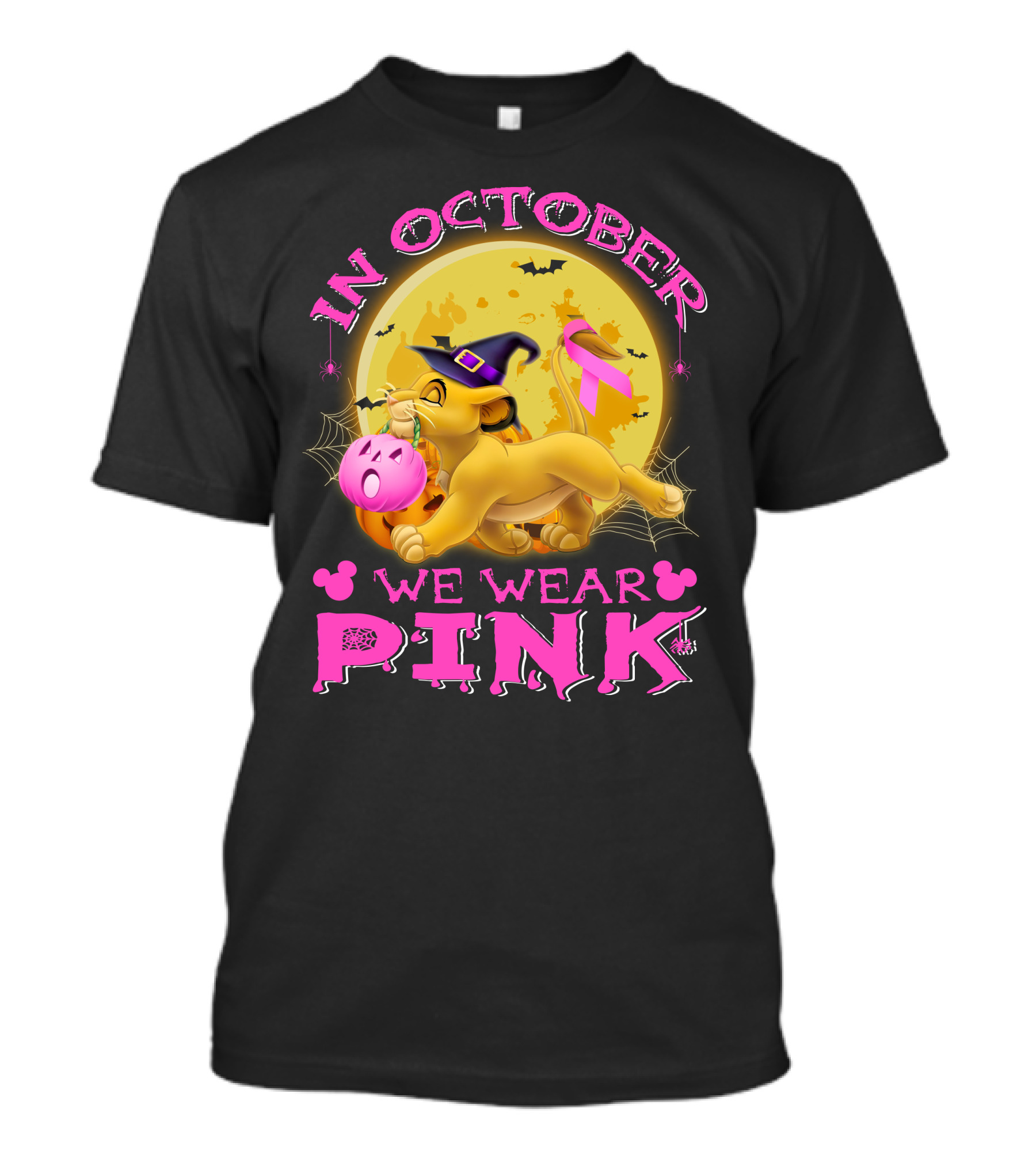 In October We Wear Pink Simba Halloween Breast Cancer Awareness T-Shirt
