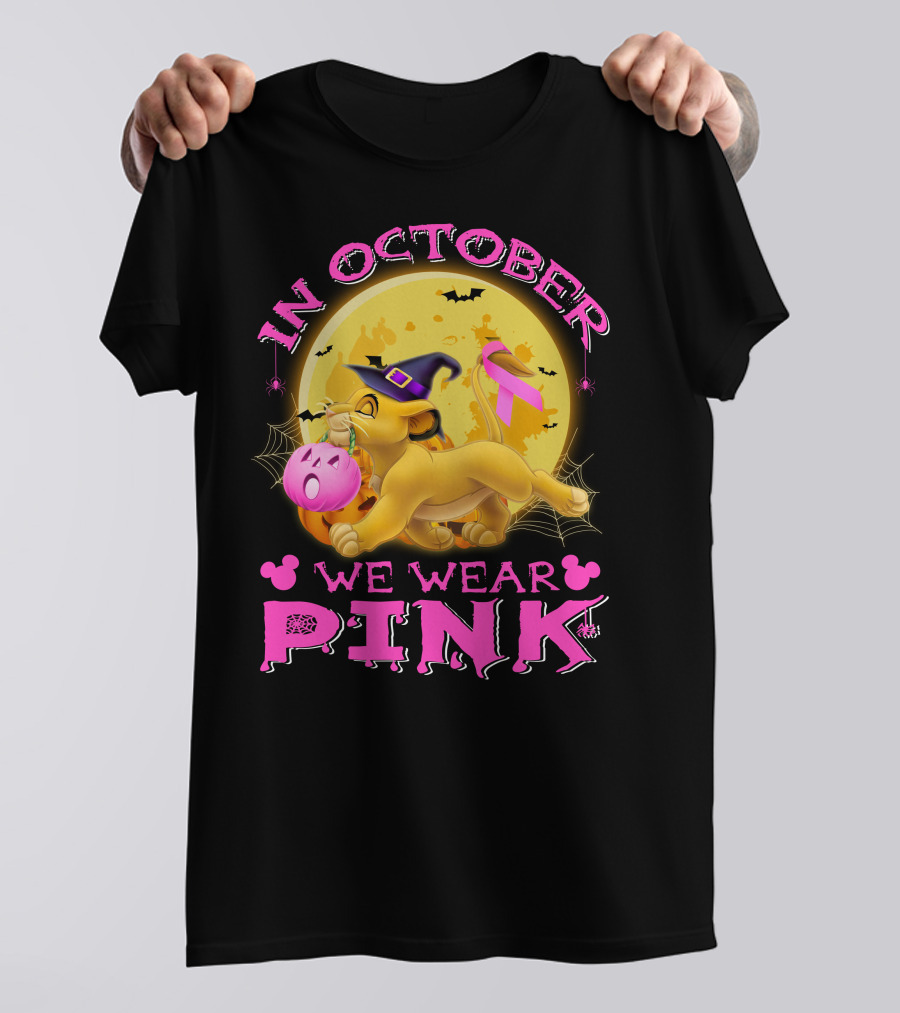 In October We Wear Pink Simba Halloween Breast Cancer Awareness T-Shirt