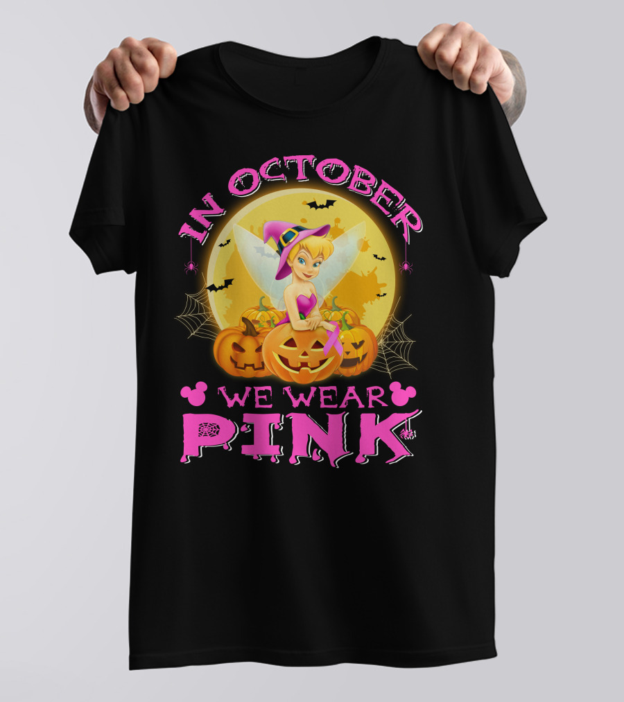 Tinker Bell In October We Wear Pink Halloween Pumpkins T-Shirt