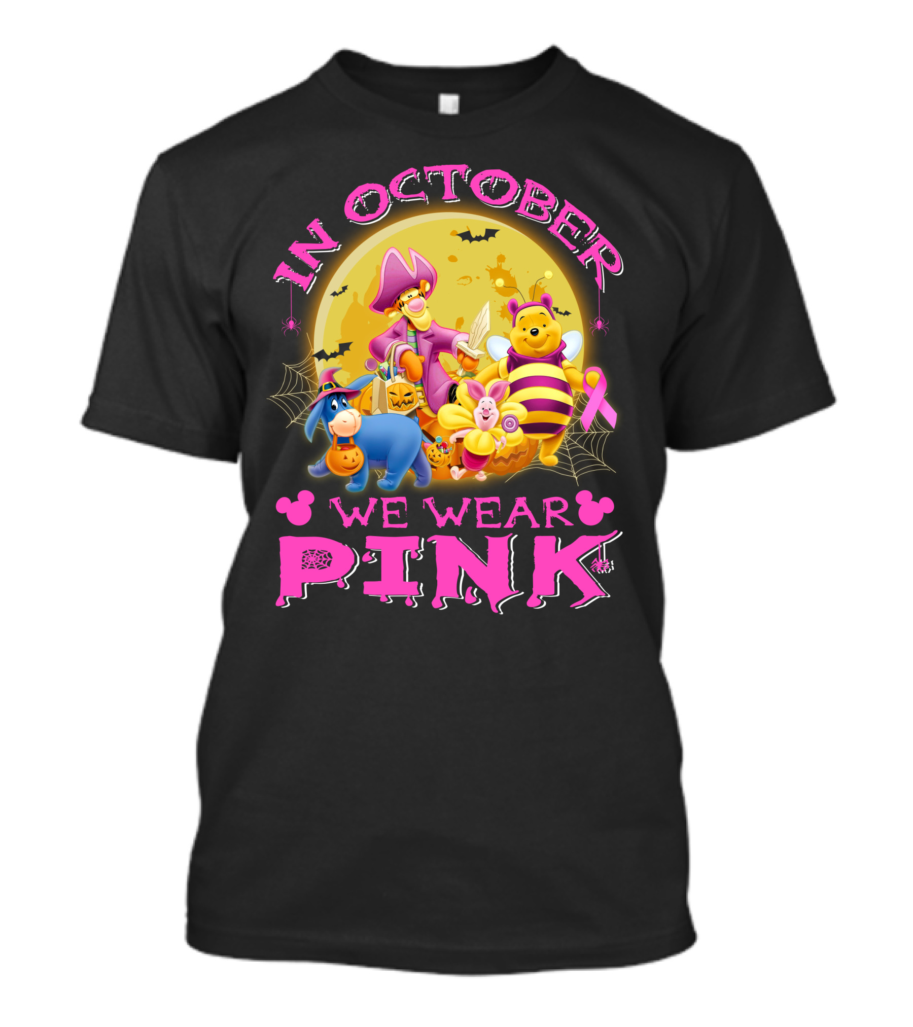 In October We Wear Pink Winnie The Pooh Halloween Breast Cancer Awareness T-Shirt