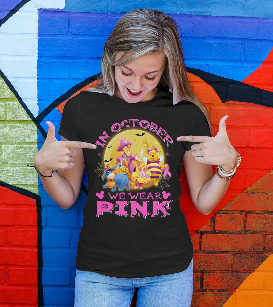 In October We Wear Pink Winnie The Pooh Halloween Breast Cancer Awareness T-Shirt