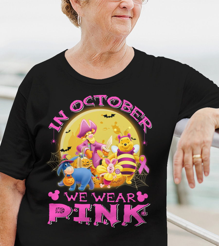 In October We Wear Pink Winnie The Pooh Halloween Breast Cancer Awareness T-Shirt
