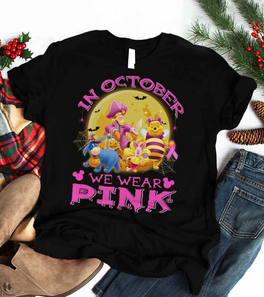 In October We Wear Pink Winnie The Pooh Halloween Breast Cancer Awareness T-Shirt