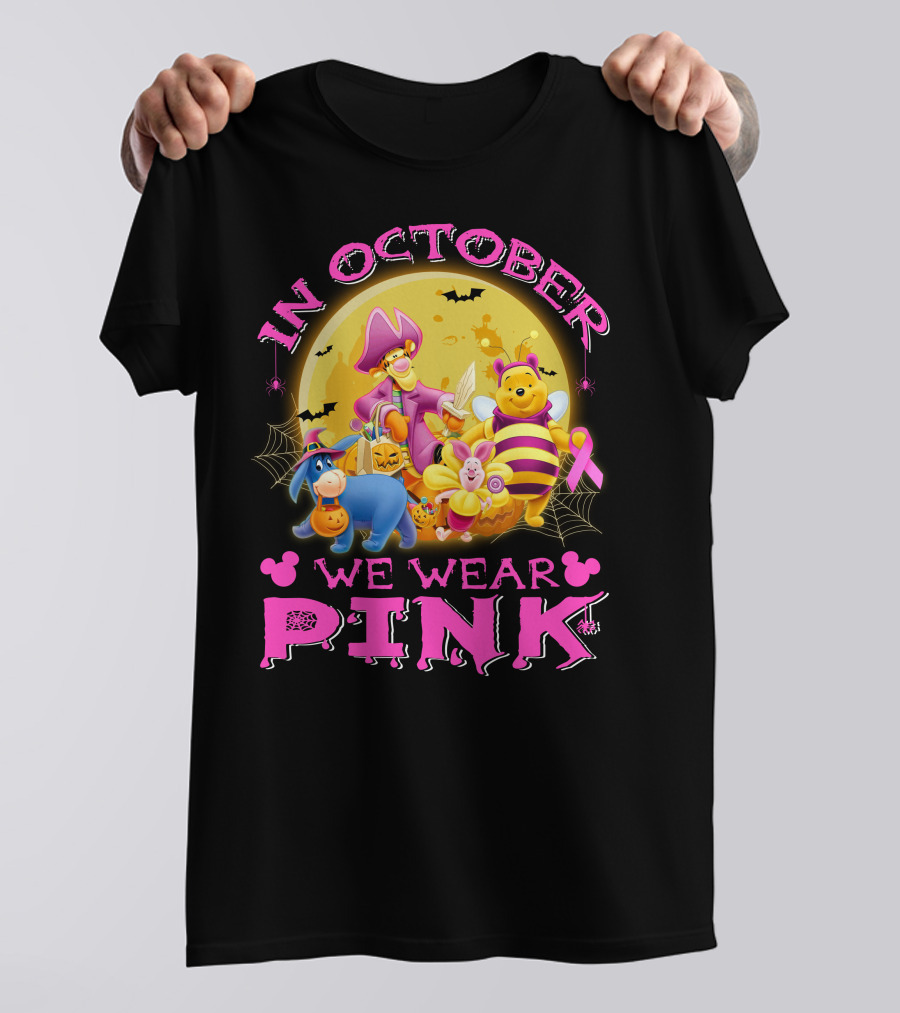 In October We Wear Pink Winnie The Pooh Halloween Breast Cancer Awareness T-Shirt