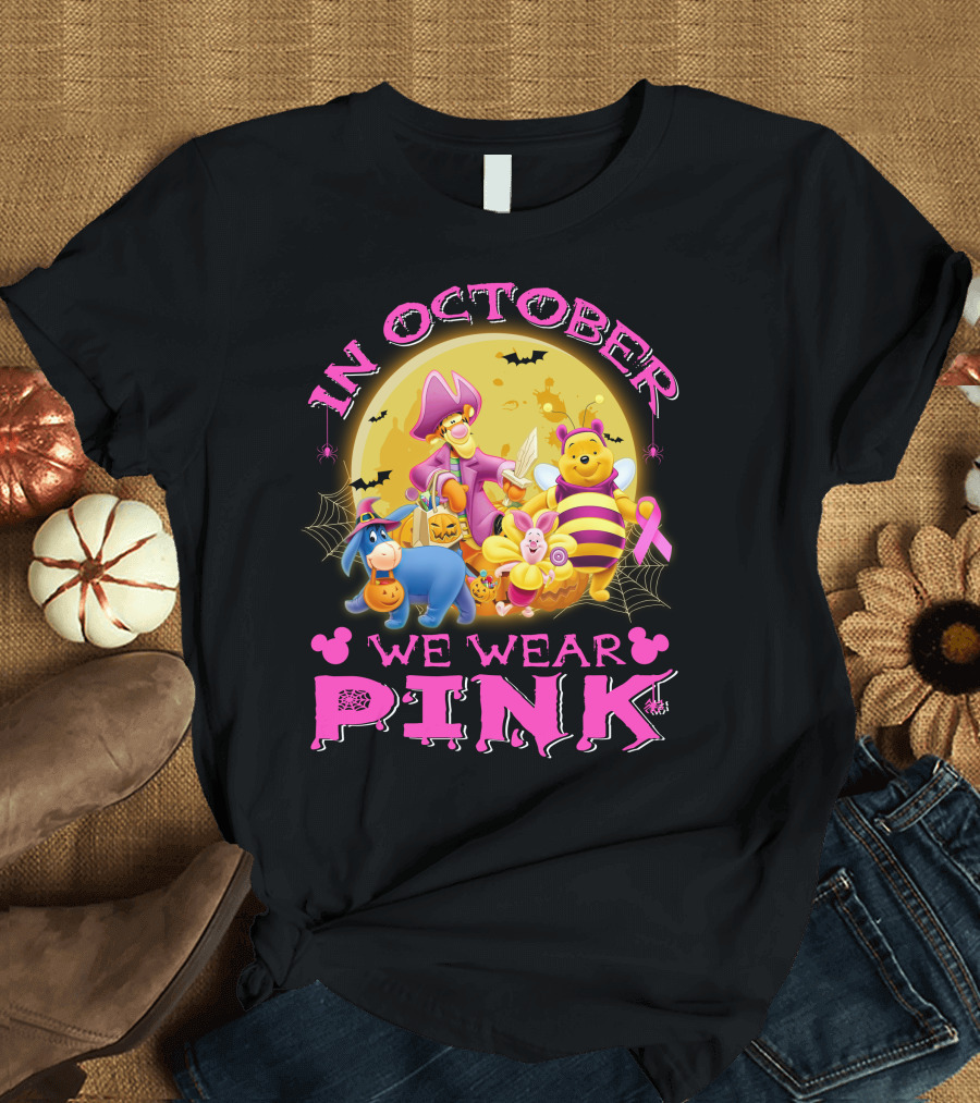 In October We Wear Pink Winnie The Pooh Halloween Breast Cancer Awareness T-Shirt