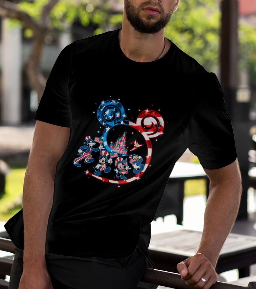 Mickey Mouse Patriotic Bling Donald Duck Goofy 4Th Of July Celebration T-Shirt
