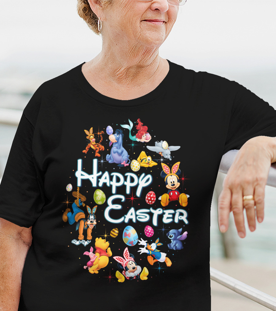 Happy Easter Disney Mickey Minnie Winnie Stitch Goofy Eeyore Ariel Dumbo Tigger T-Shirt