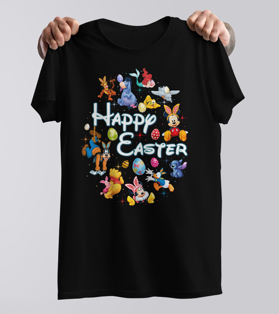 Happy Easter Disney Mickey Minnie Winnie Stitch Goofy Eeyore Ariel Dumbo Tigger T-Shirt