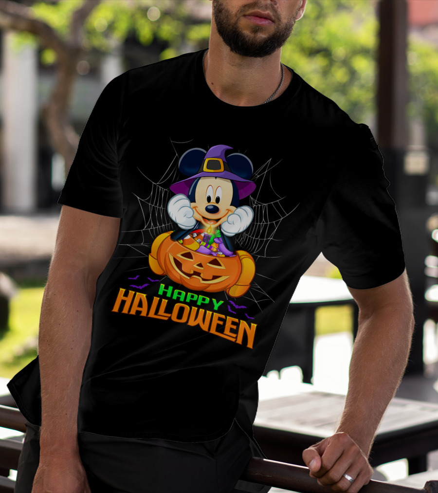 Happy Halloween Mickey Pumpkin And Spider Web T-Shirt