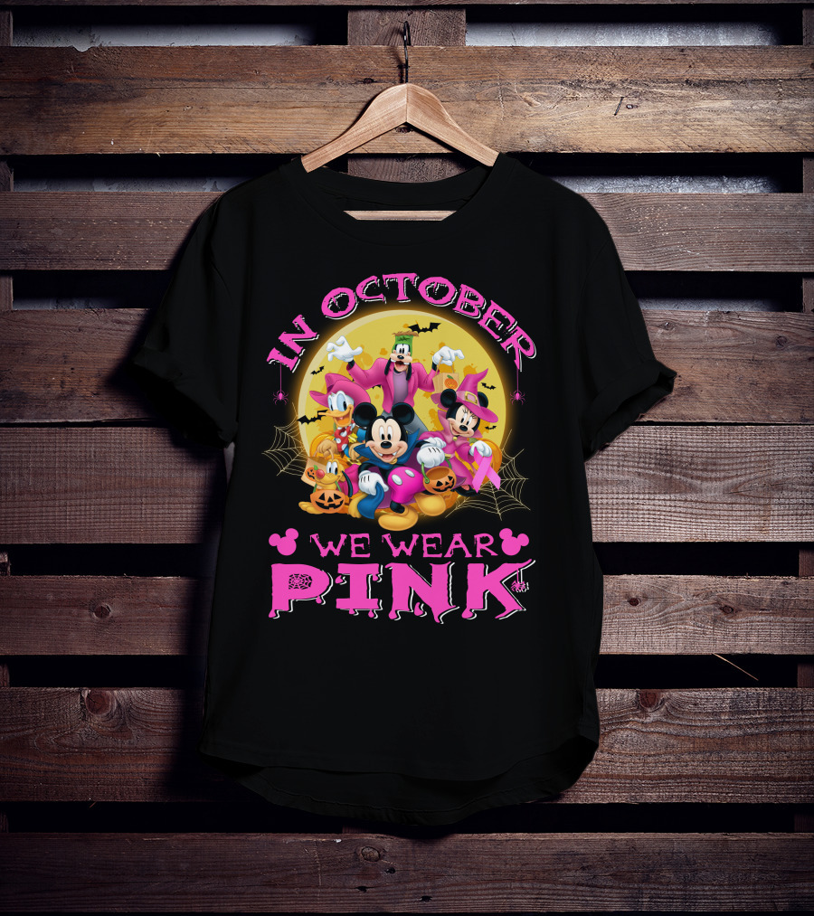 In October We Wear Pink Disney Halloween Characters T-Shirt
