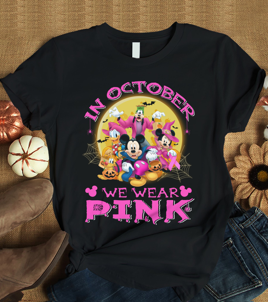 In October We Wear Pink Disney Halloween Characters T-Shirt