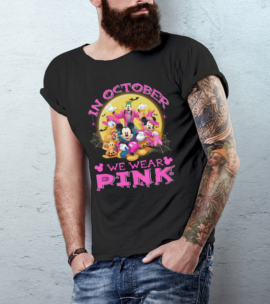 In October We Wear Pink Disney Halloween Characters T-Shirt