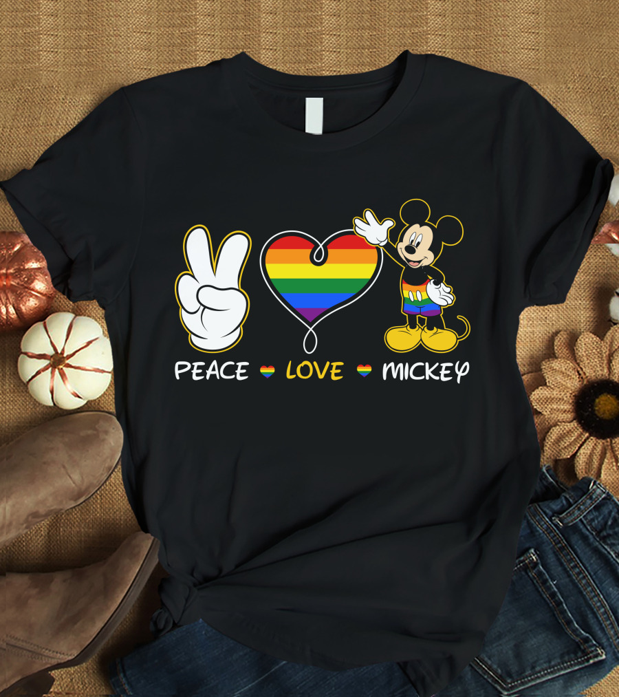 PEACE LOVE MICKEY Rainbow Pride T-Shirt