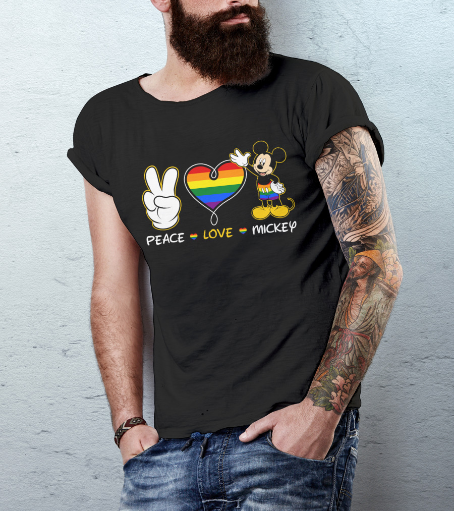 PEACE LOVE MICKEY Rainbow Pride T-Shirt