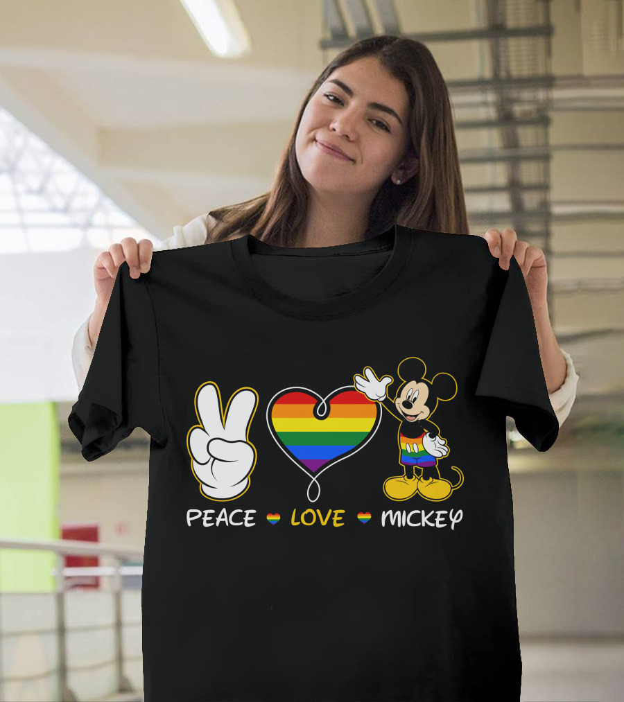 PEACE LOVE MICKEY Rainbow Pride T-Shirt