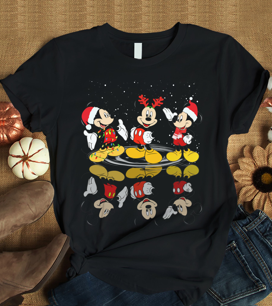 Mickey Mouse Christmas Santa Outfit Reflections T-Shirt