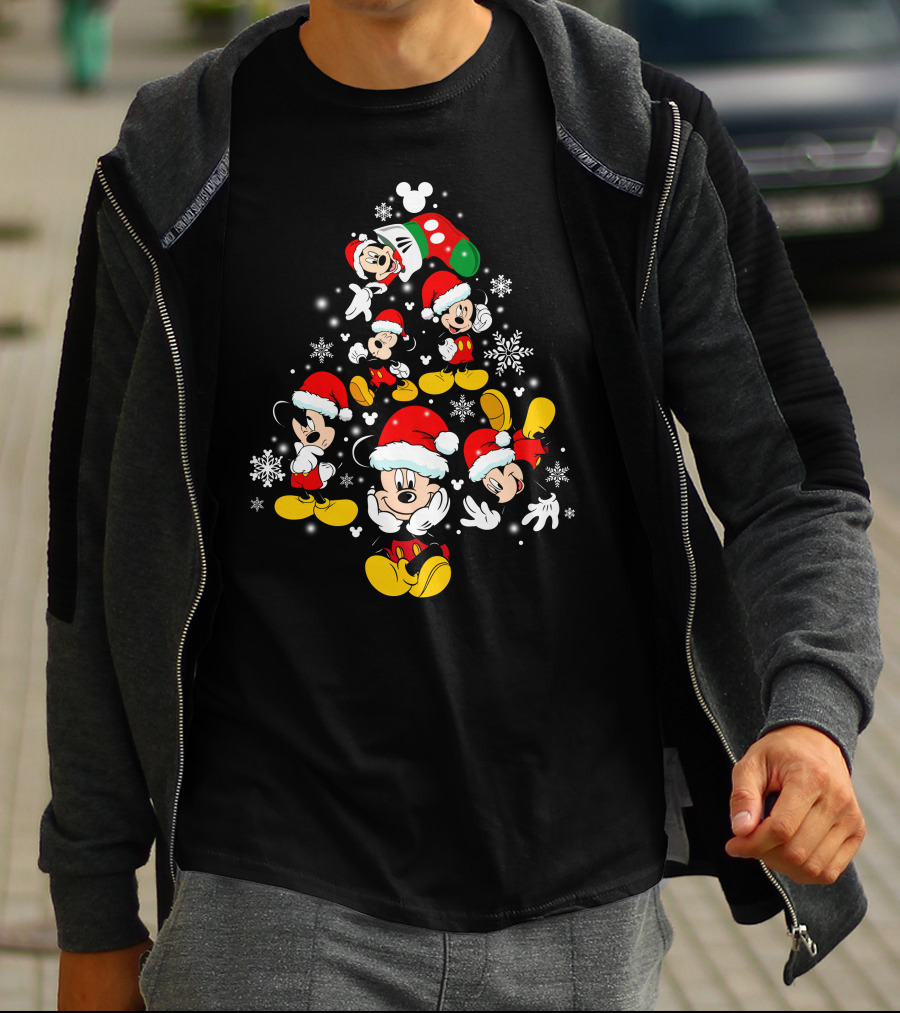 Mickey Mouse Christmas Santa Hat Snowflakes T-Shirt