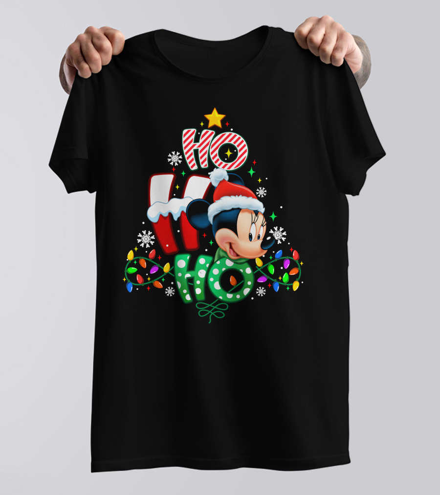 Minnie Hohoho Christmas Lights Snowflakes Star Santa Hat T-Shirt