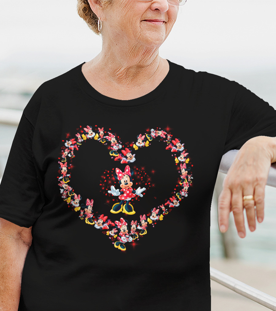 Minnie Heart Pattern With Red Polka Dot Bow And Yellow Shoes T-Shirt