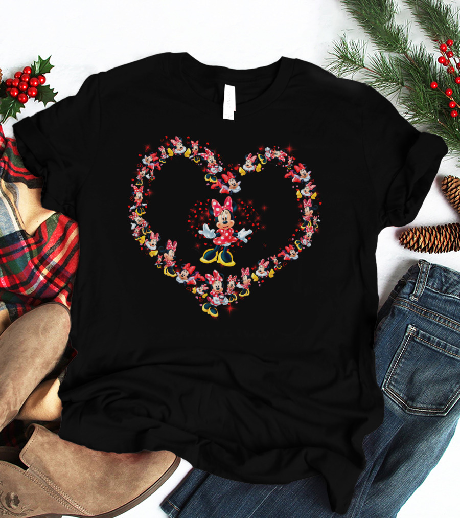 Minnie Heart Pattern With Red Polka Dot Bow And Yellow Shoes T-Shirt